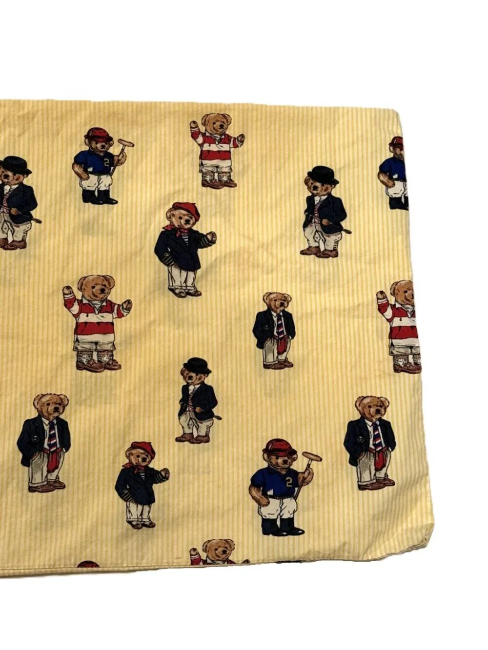 Ralph Lauren Yellow Stripe Lauren Bear Standard Single Pillowcase Vintage Preppy
